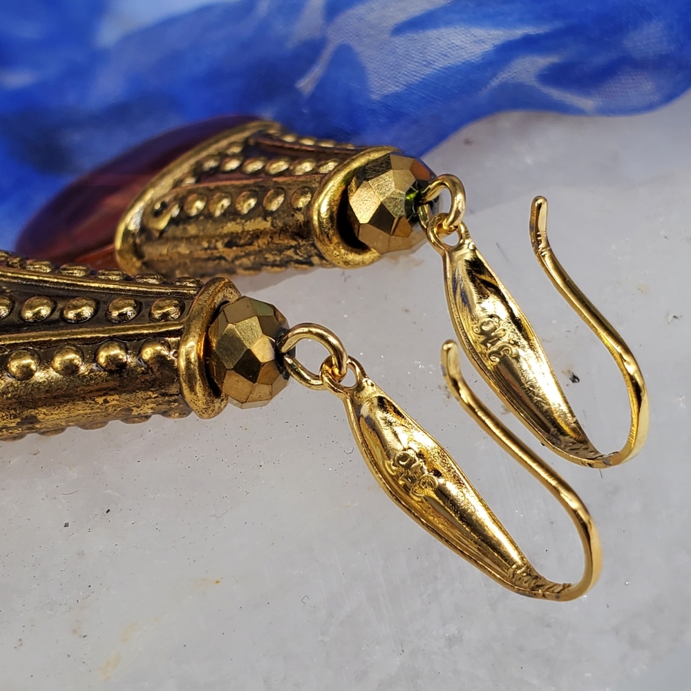 ❤️ Dangling Gold Earrings Resin Amber Honey Color Beads Hypoallergenic Hooks - Picture 5 of 11